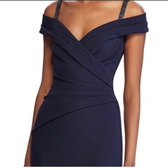 New. Lauren Ralph Lauren Beaded Cold-shoulder Gown In Navy Size 10 - Picture 3 of 11